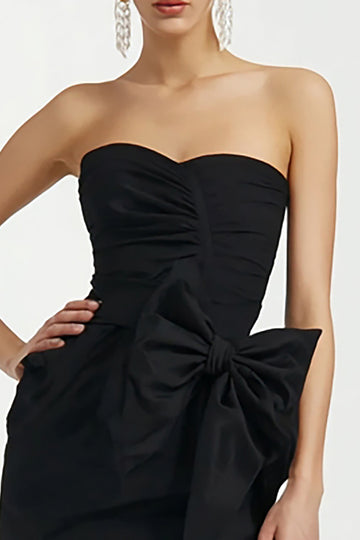 Strapless Bodycon Little Black Dress With Bow